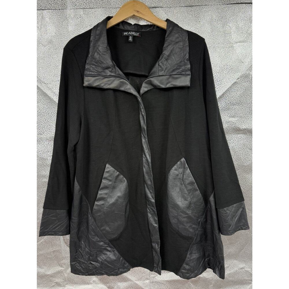 Picadilly Fashions Black And Faux Leather Zip Jacket Lagenlook Dressy Womens XL‎